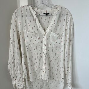 RW & CO Long-Sleeve Button-Up Blouse Champagne Glass Print (Small)